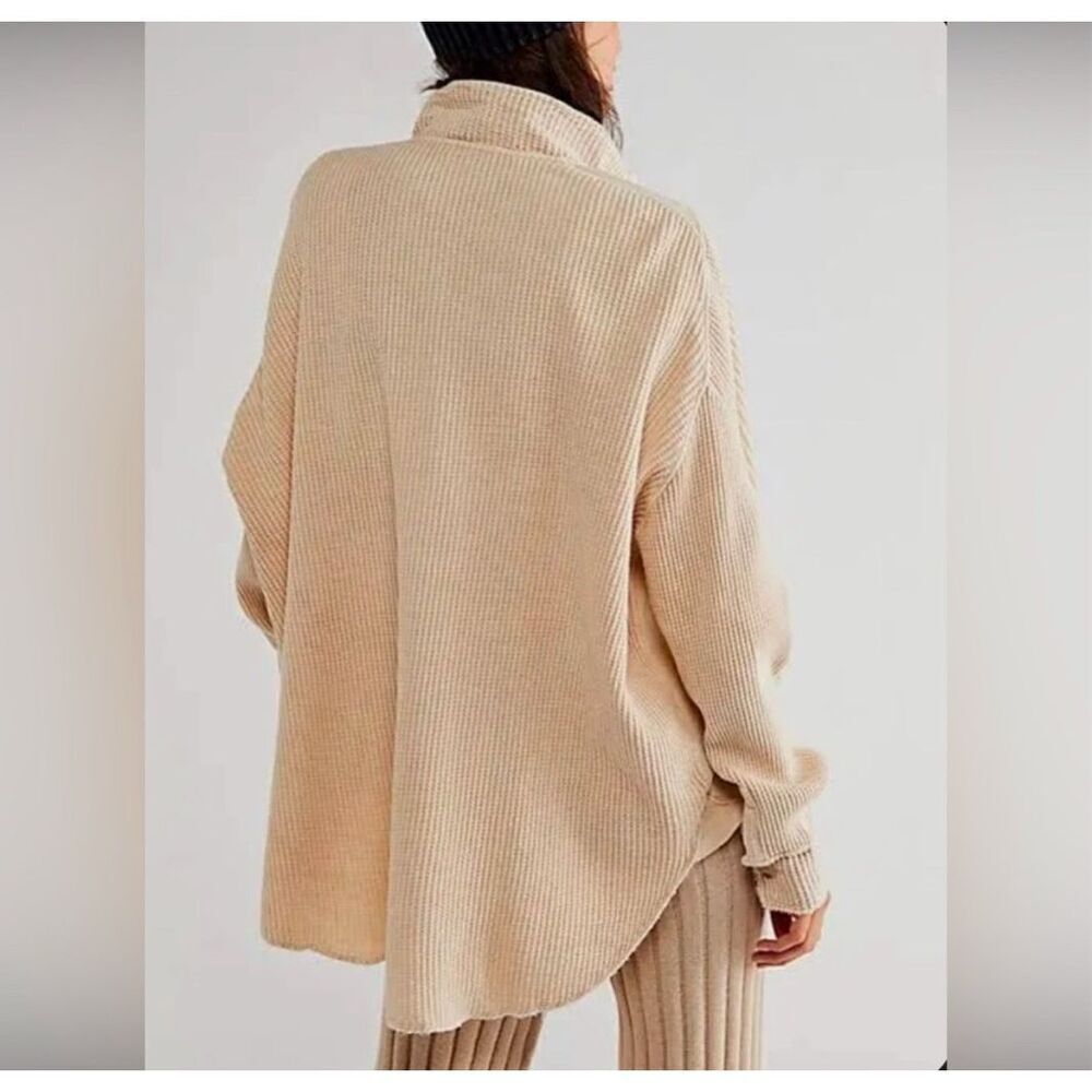 Free People FP One Scout Jacket Small Pink Waffle Thermal Oversized Shacket Boho - Picture 2 of 7